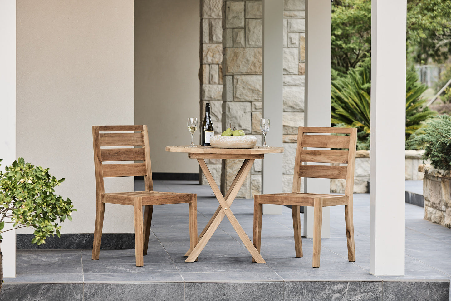 Carmelino Side Chair 3 Piece Teak Round Outdoor Setting
