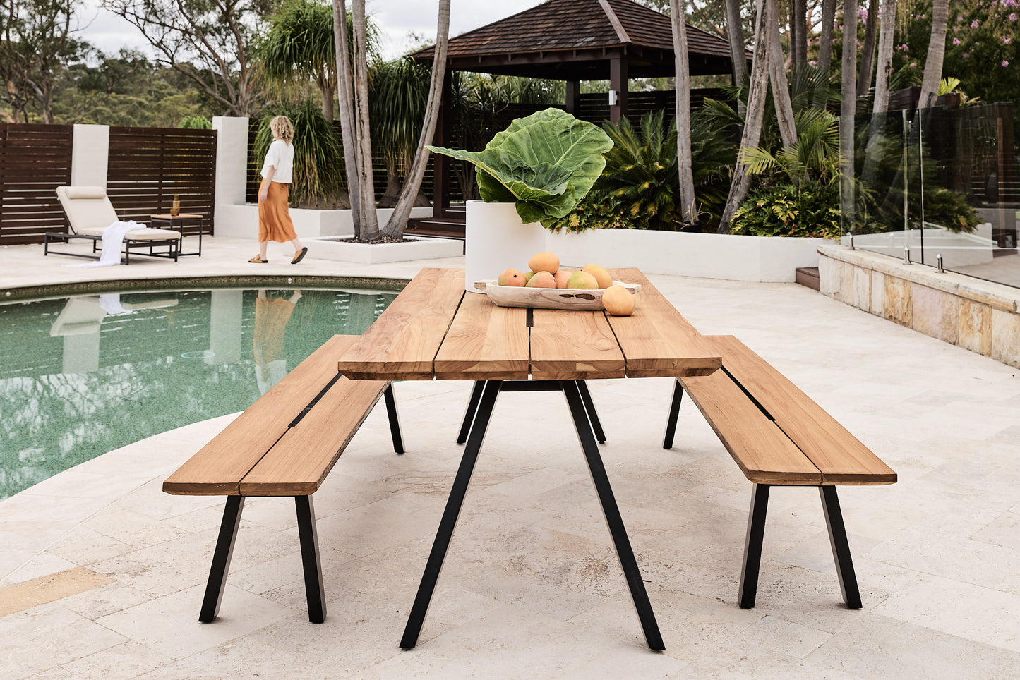 Rockdale Reclaimed Teak Look a Like Outdoor Setting With Benches