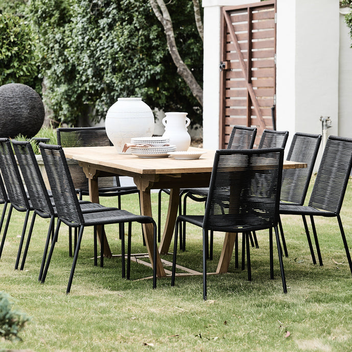aruba rope outdoor chair setting with teak table