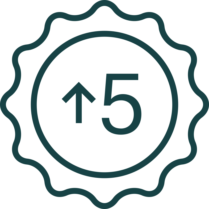 Icon with a stylized number '5' inside a circular border on a white background