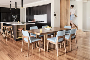 messmate indoor dining setting with valencia counter stools in teak