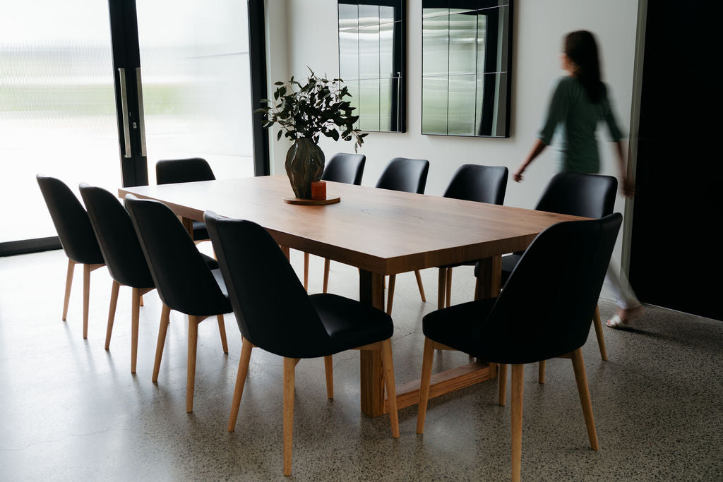 australian made messmate table with leather chairs