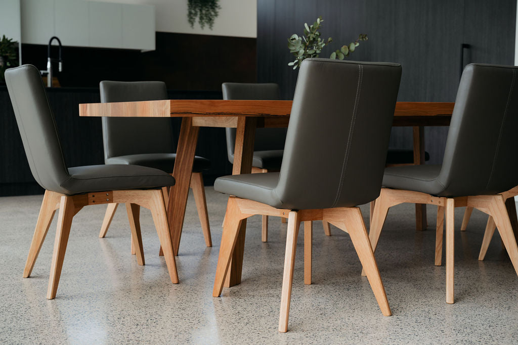 australian made table with leather dining chairs