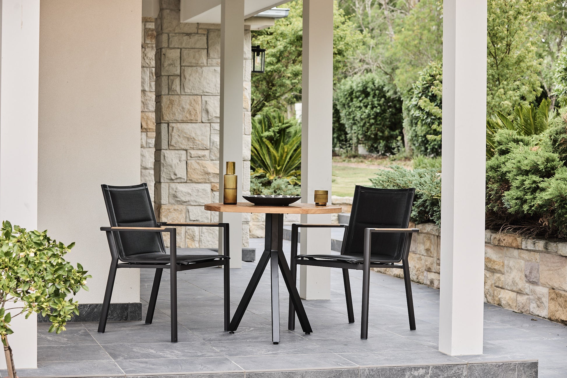 3 piece teak dining setting with black aluminium 