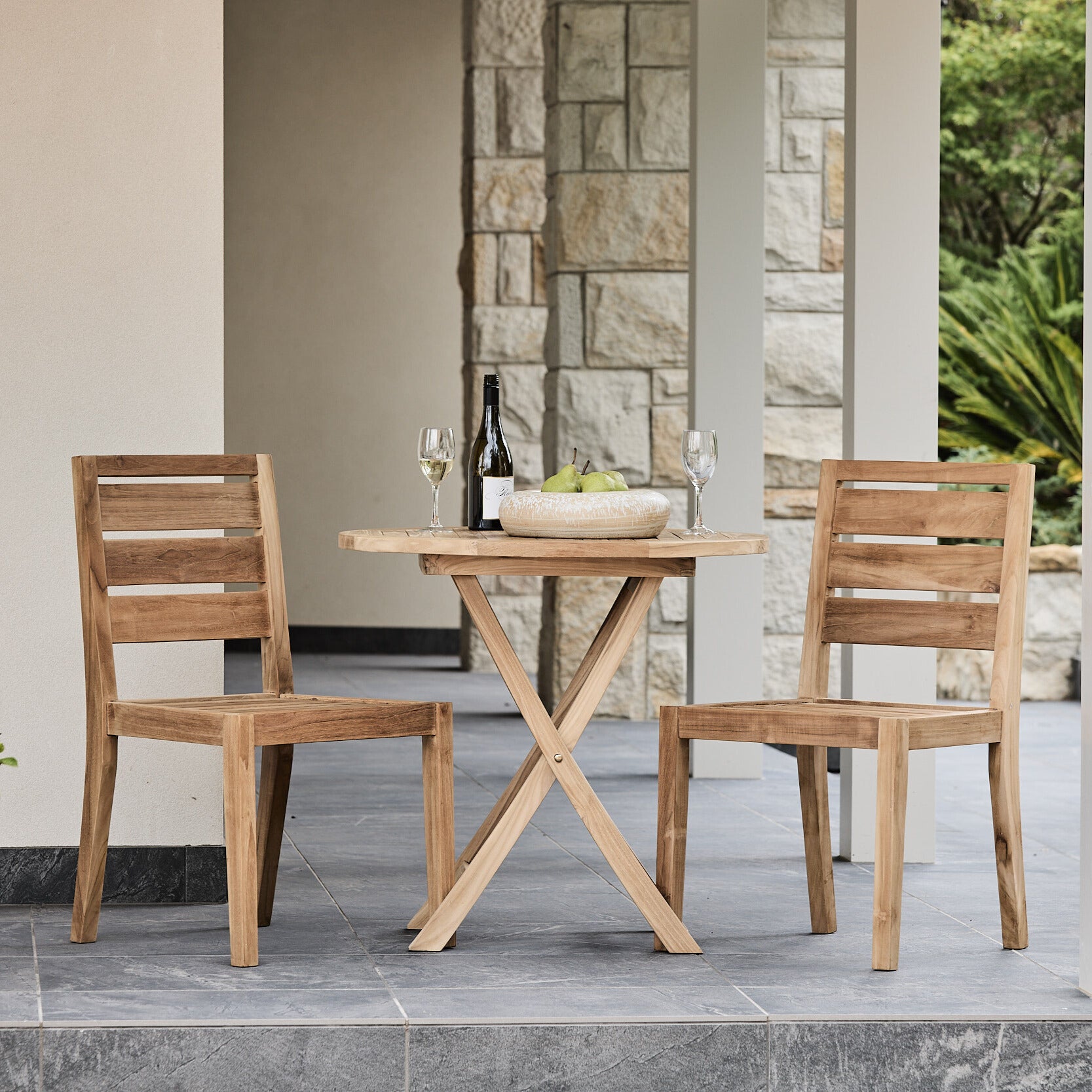 Carmelino Side Chair 3 Piece Teak Round Outdoor Setting