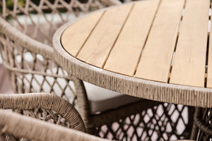 Havana synthetic wicker round outdoor table teak top in natural colour 5