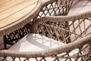Havana synthetic wicker round outdoor table teak top in natural colour 4