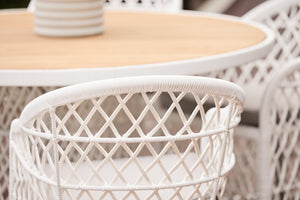 Havana synthetic wicker round outdoor table teak top in white colour 3