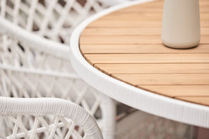 Havana synthetic wicker round outdoor table teak top in white colour 8
