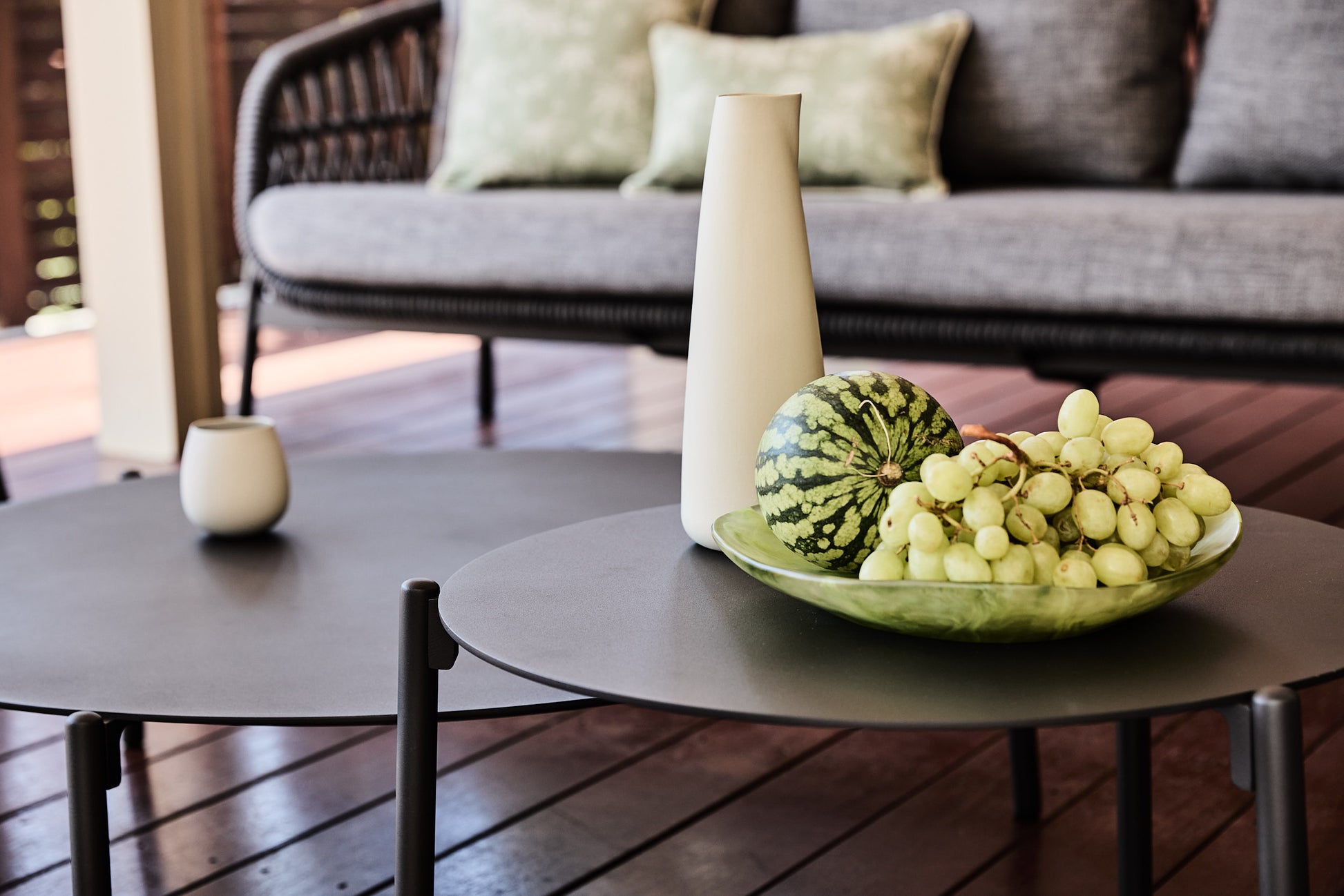 aluminium nesting coffee tables in charcoal Ibiza