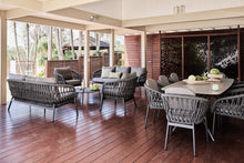 Load image into Gallery viewer, Ibiza Rope Outdoor Sofa setting in charcoalwithstone top dining table and rope chairs 1