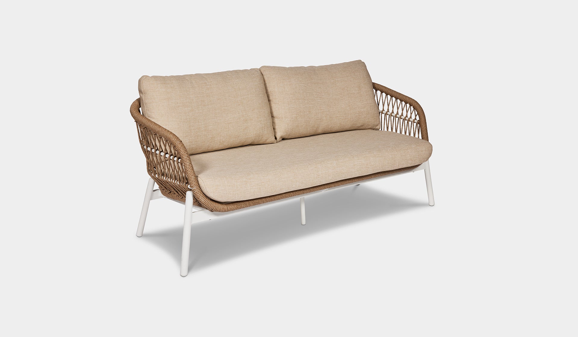 beige cushion 2 seater outdoor sofa