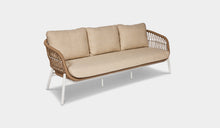 Load image into Gallery viewer, 3 seater outdoor sofa rope and white beige cushion natural rattan