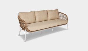 3 seater outdoor sofa rope and white beige cushion natural rattan
