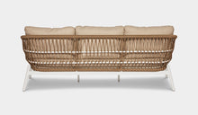 Load image into Gallery viewer, 3 seater outdoor sofa white frame, natural rope and beige cushions