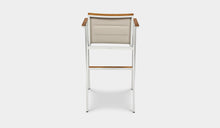 Load image into Gallery viewer, outdoor bar stool white with teak arms