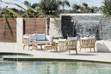 Load image into Gallery viewer, Mauritius Outdoor Sofa Setting in Teak with white beige cushions