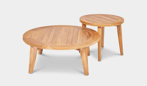 round nesting coffee table and side table teak