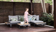 Load image into Gallery viewer, Noosa Corner Sofa Aluminium with Teak Coffee Tablei n Charcoal3