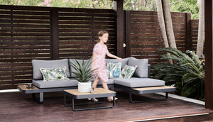 Noosa Corner Sofa Aluminium with Teak Coffee Tablei n Charcoal3