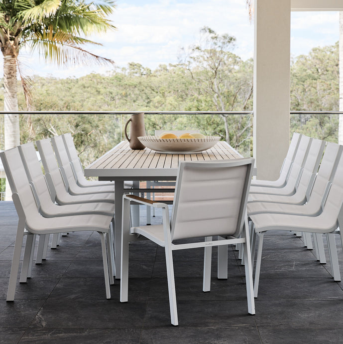 Kai Aluminium Outdoor Dining Table in teak with Noosa Dining Chairs
