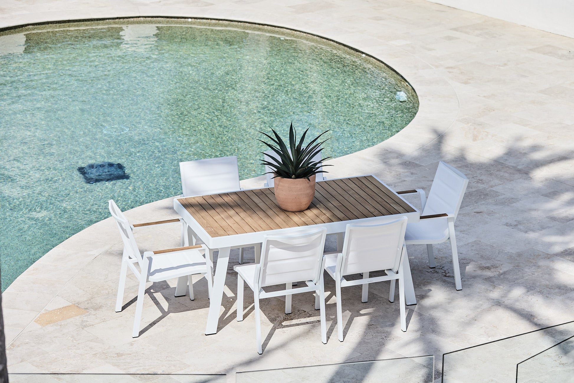 Noosa Small Outdoor Dining Setting in White Aluminium with Teak Table Top