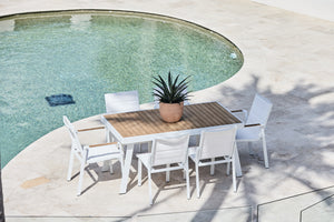 Noosa Small Outdoor Dining Setting in White Aluminium with Teak Table Top