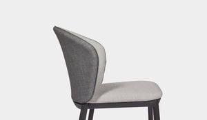 grey fabric, charcoal frame, outdoor dining chair