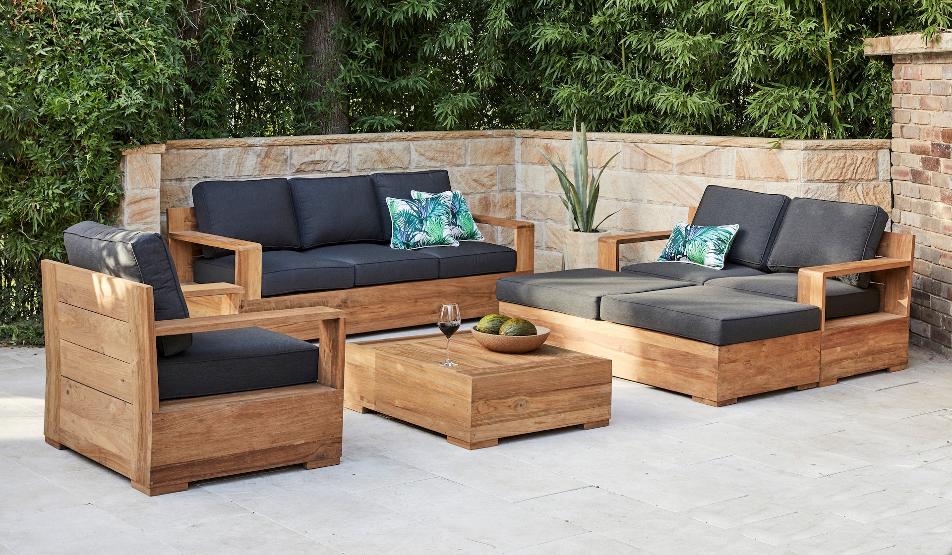 Outdoor wooden lounge set sale