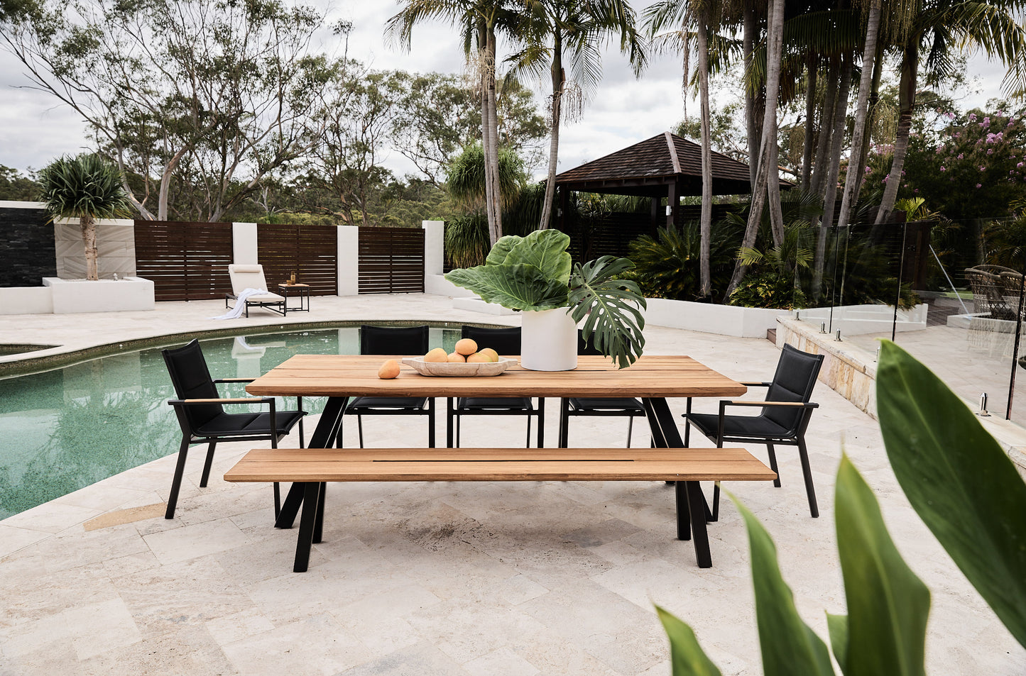 rockdale outdoor setting in teak and aluminium 9 piece