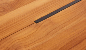 outdoor timber table top black strip