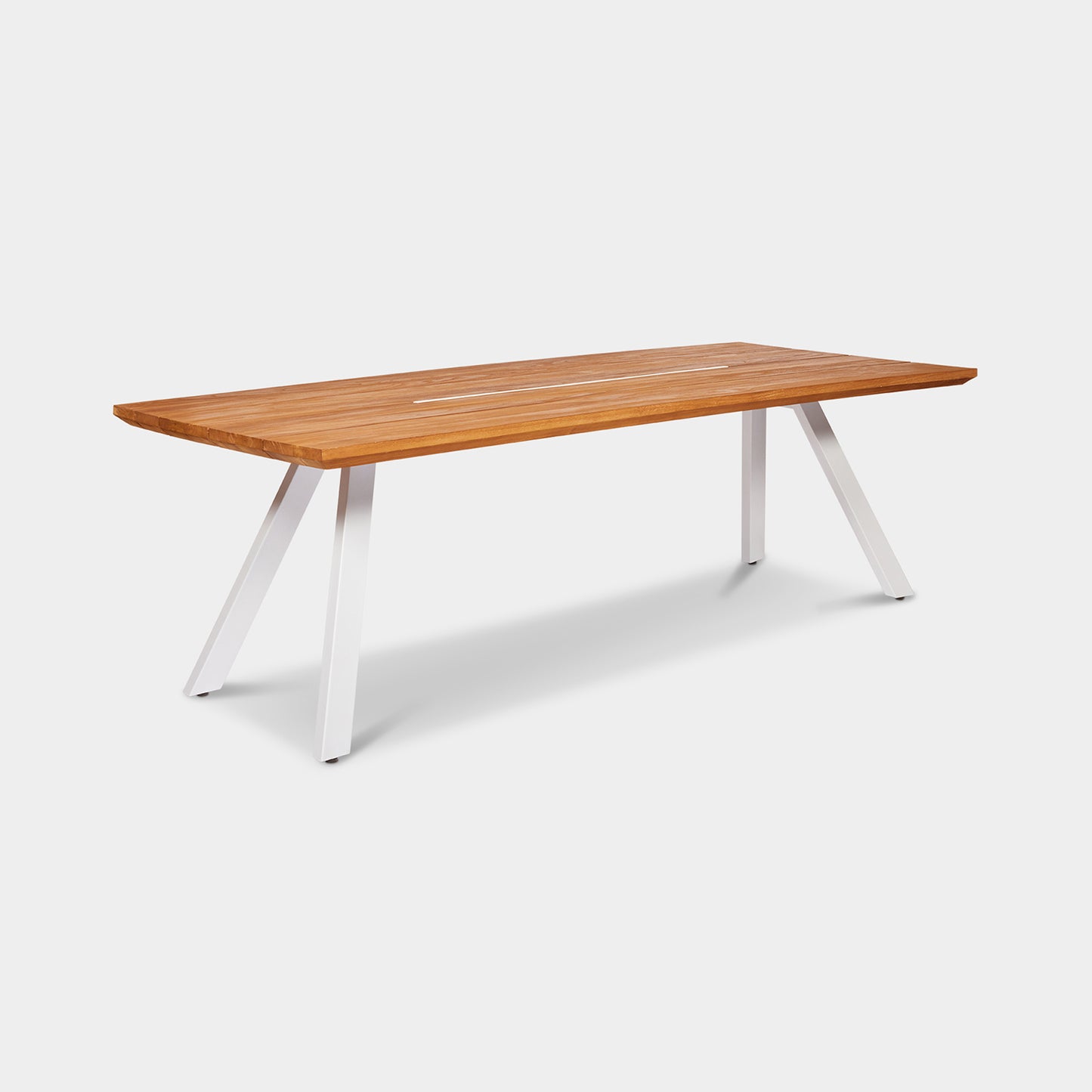 teak outdoor fixed table with white aluminium