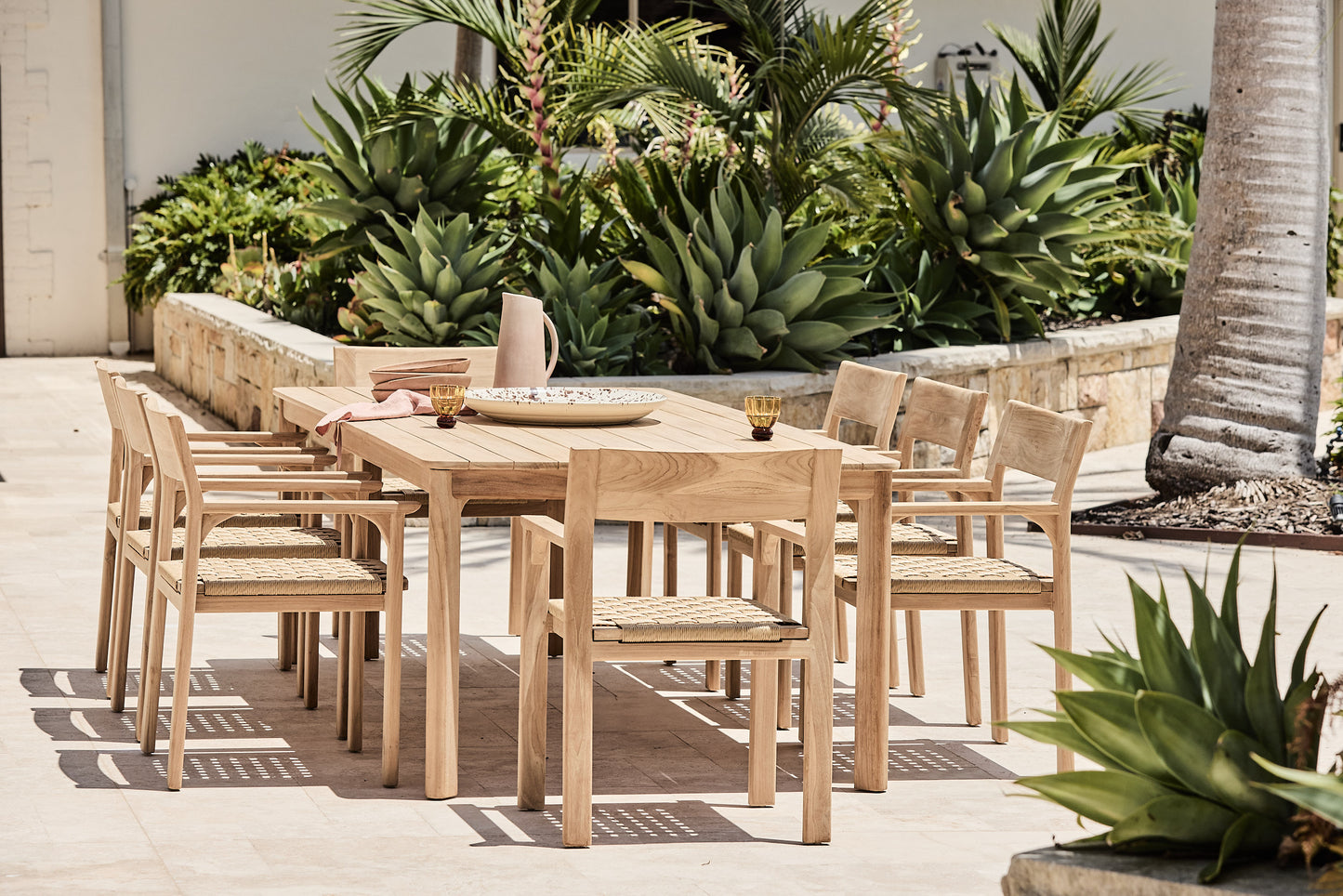 Saint Tropez Teak Outdoor Dining Table Setting