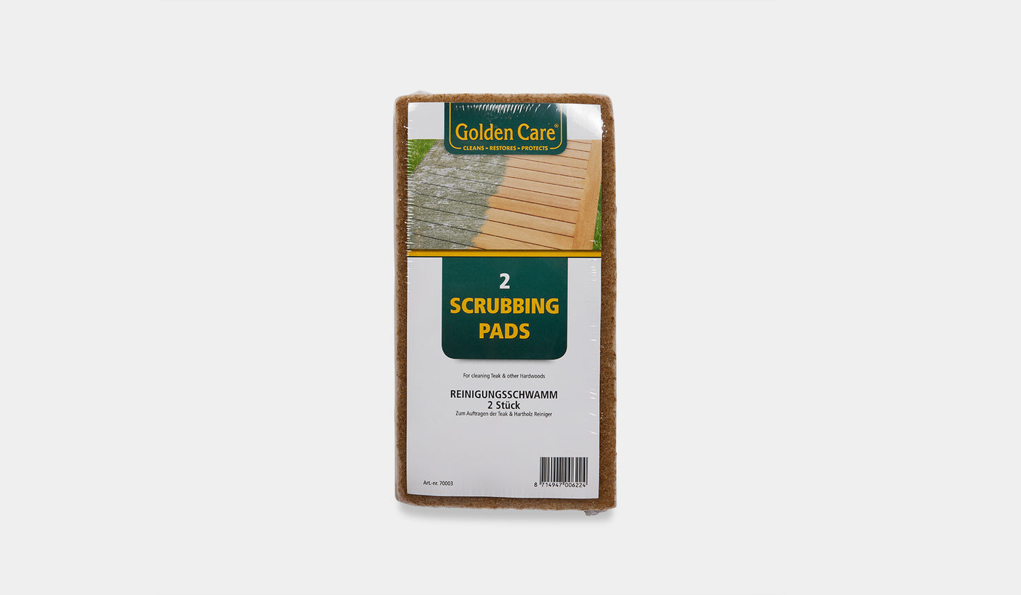 Pack of Golden Care scrubbing pads on a white background