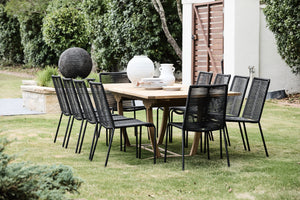 teak outdoor extension table with rope chairs