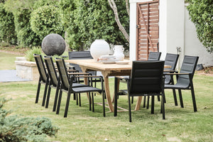 Teak Extension Table 180-240cm with Black Aluminium Noosa Arm Chairs with Teak Arms