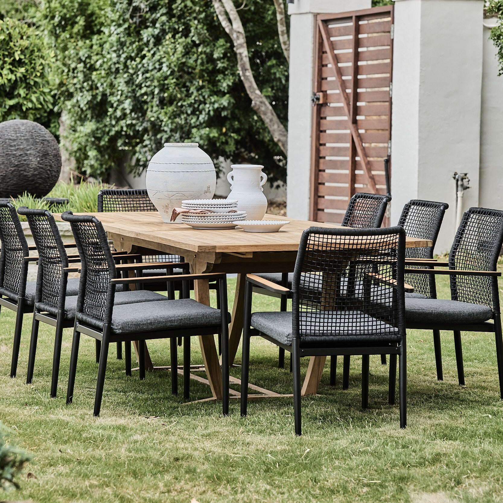 Santiago 9 Piece Teak and Rope Rectangle Outdoor Setting