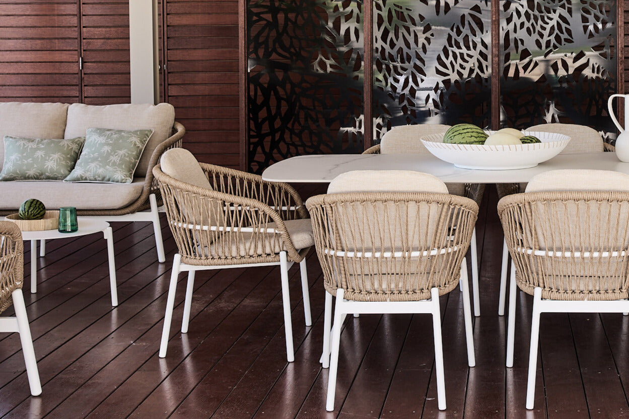 ibiza outdoor dining setting white
rope and stone