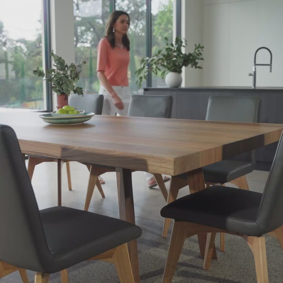 lifestyle shoot indoor solid timber dining table