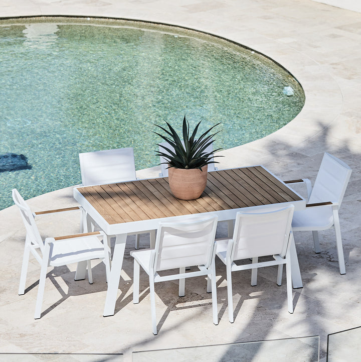 Noosa White Teak and aluminium dining table and chairs