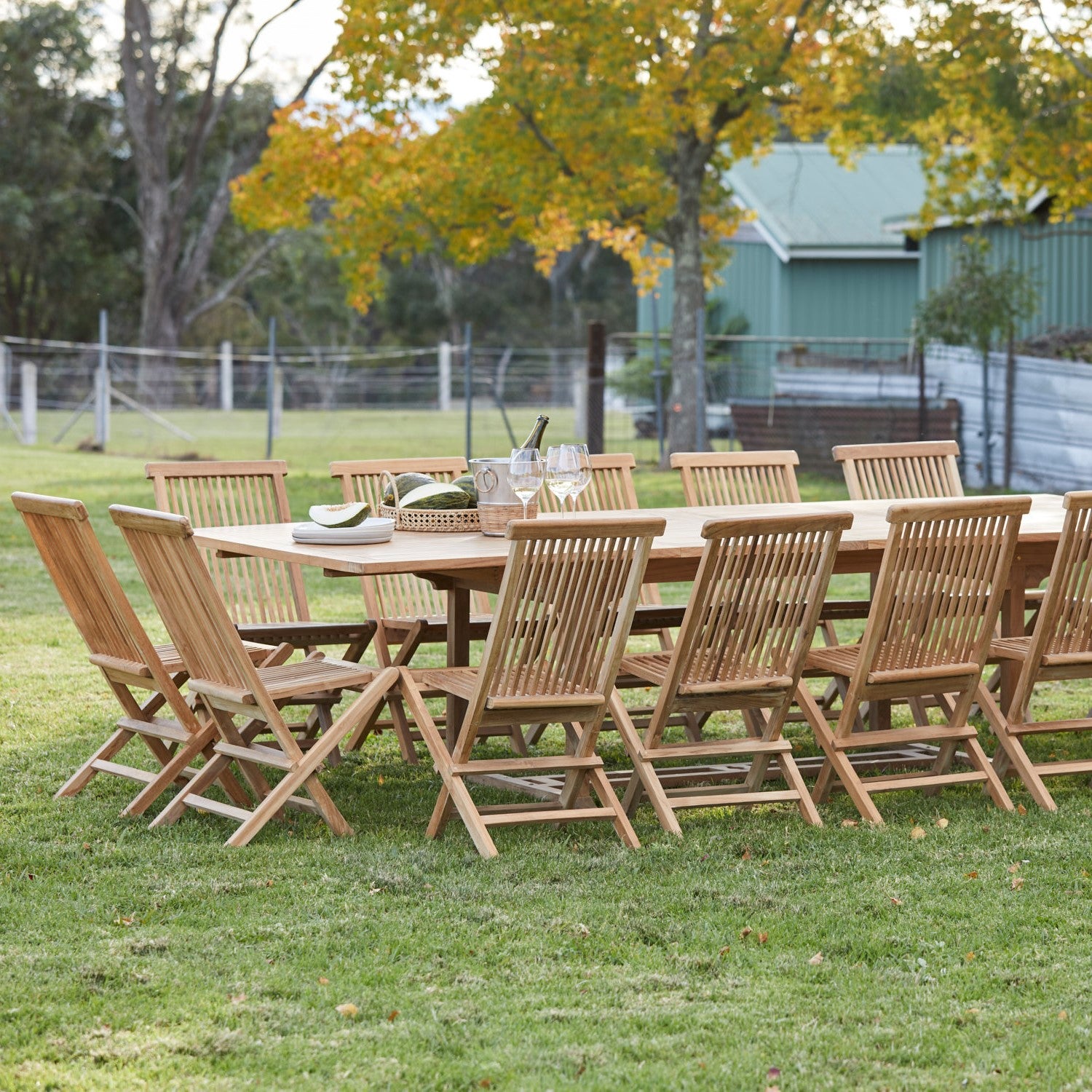 Classic 15 Piece Teak Rectangle Extending Outdoor Setting