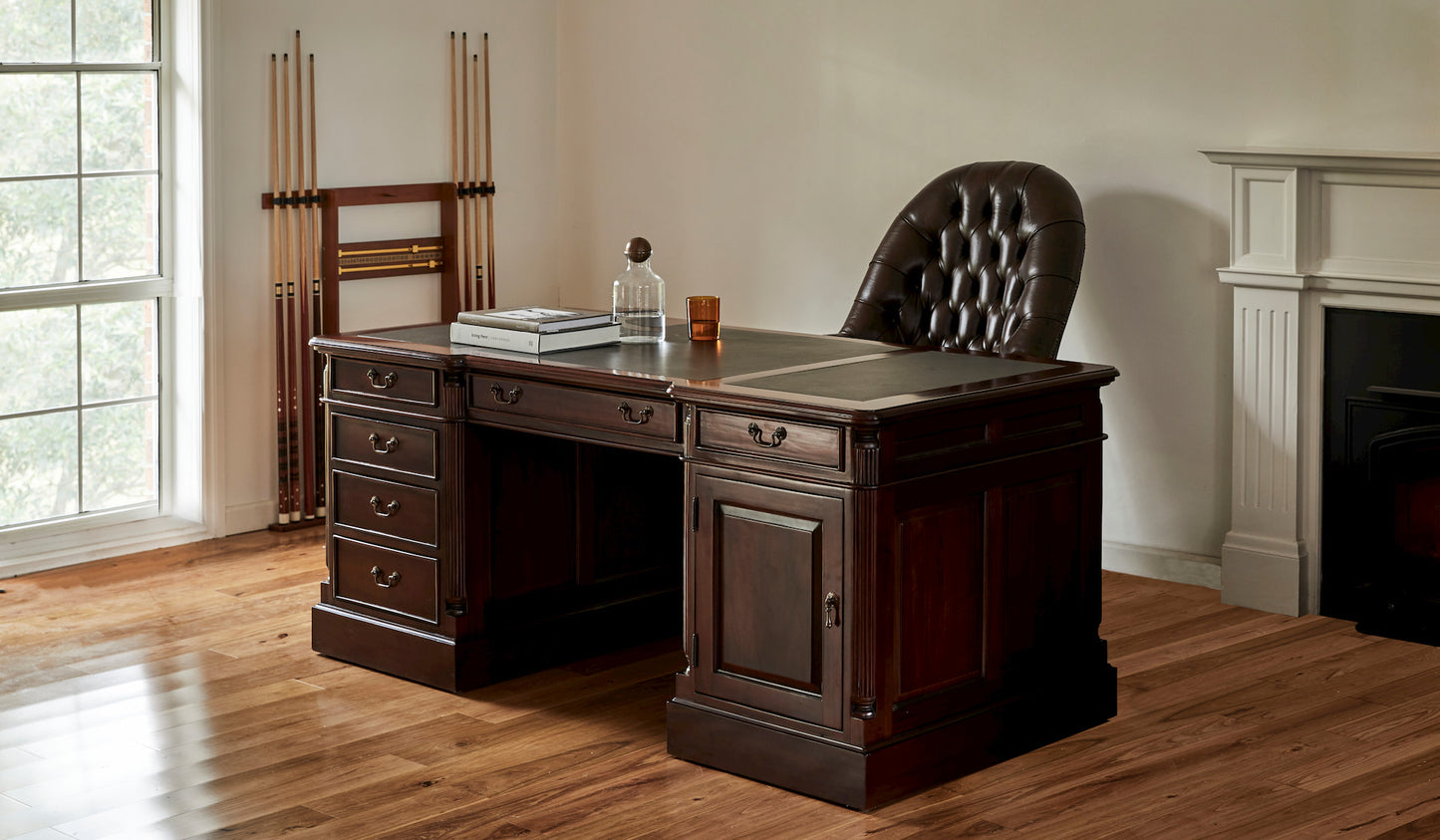 mahogany partner desk with office chair leather