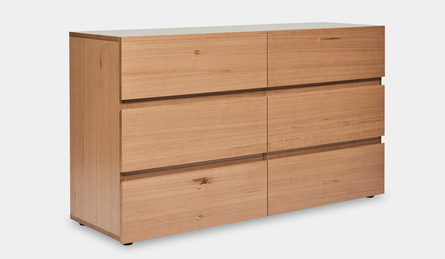 blackbutt timber 6 drawer dresser