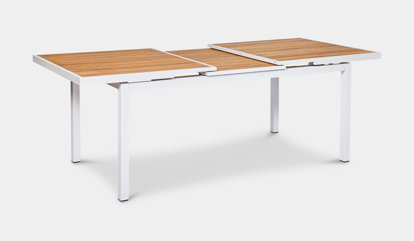 teak top kai extension table white