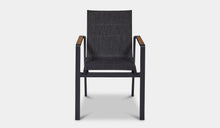 Load image into Gallery viewer, noosa dining chair in charcoal with texline fabric and teak armrest