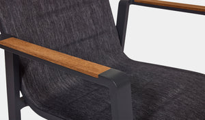 texline fabric on noosa dining chair teak arm