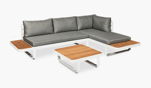 noosa corner sofa white with matching teak coffee table