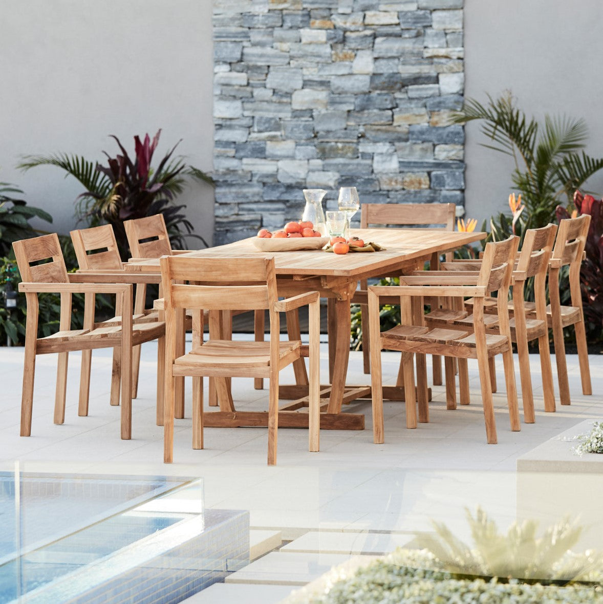 Bakke 9 Piece Teak Rectangle Outdoor Setting