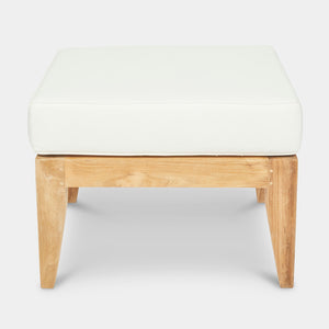 teak ottoman frame with white weather resistant cushion